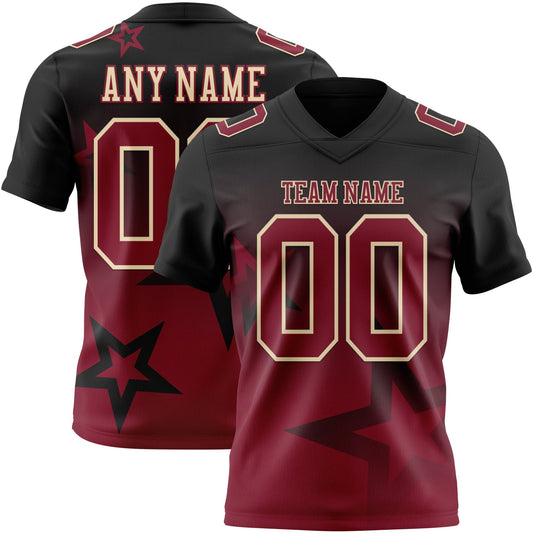 Custom Black Crimson-Cream Authentic Star Gradient 7V7 Flag Football Jersey - Main View