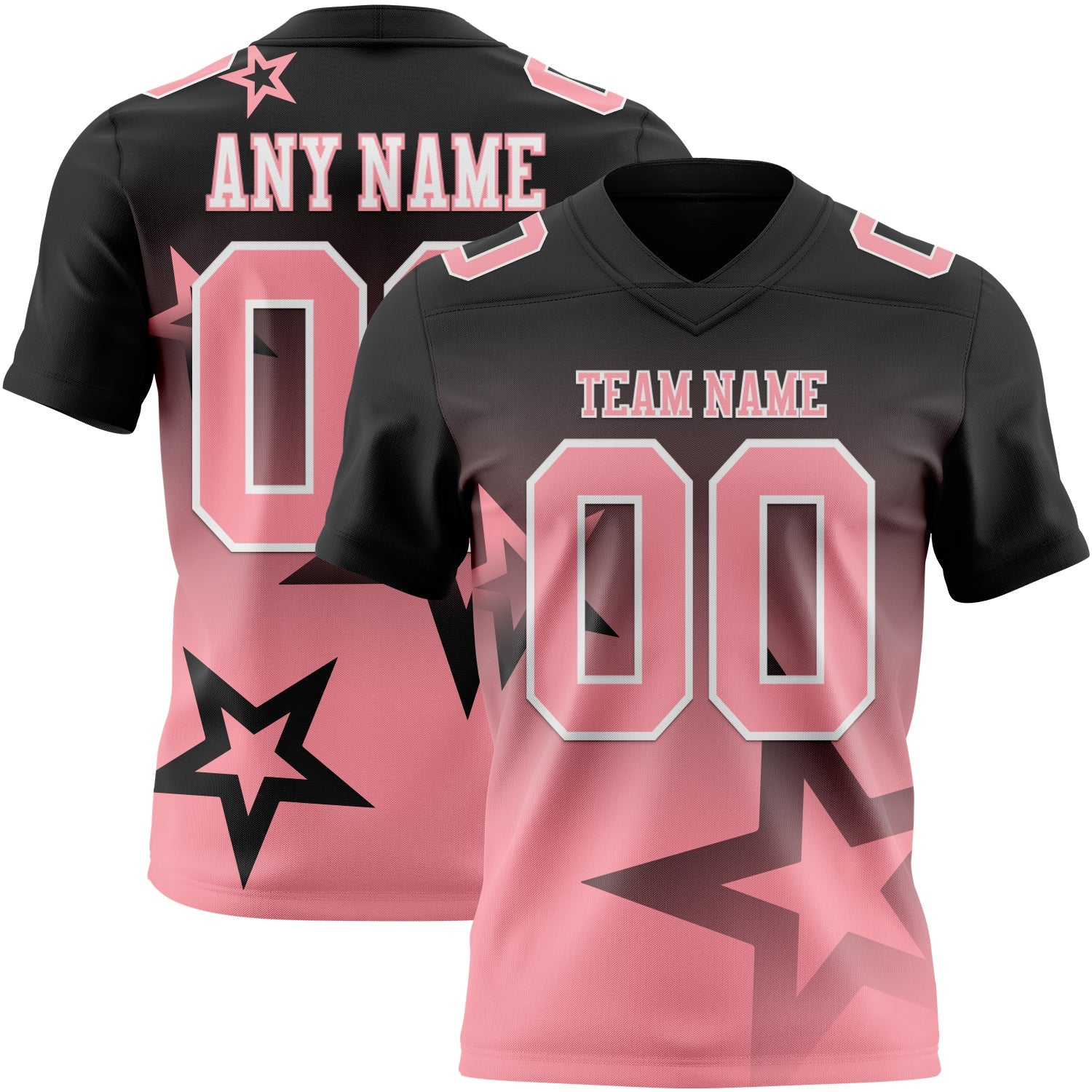 Custom Black Medium Pink-White Authentic Star Gradient 7V7 Flag Football Jersey - Main View