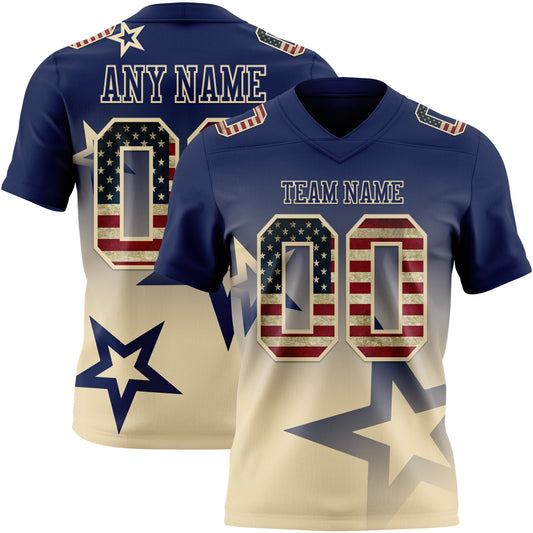 Custom Navy Vintage USA Flag-Cream Authentic Star Gradient 7V7 Flag Football Jersey - Main View