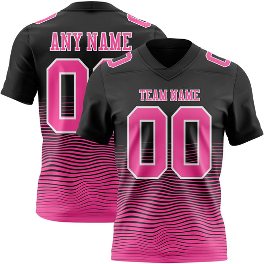 Custom Black Pink-White Authentic Fluid Wave Line Fade 7V7 Flag Football Jersey - Main View