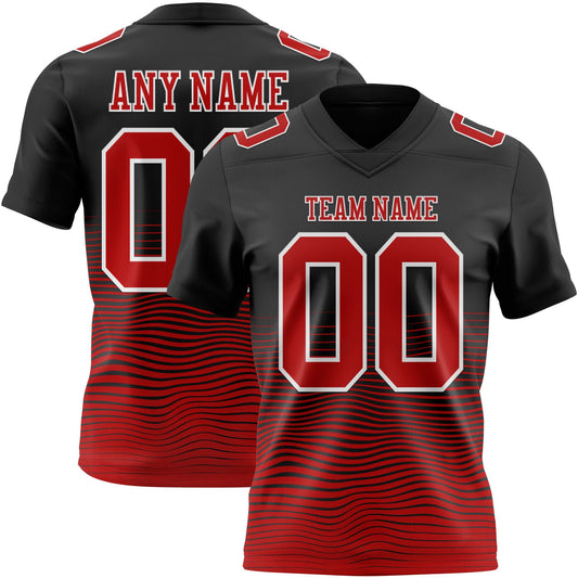 Custom Black Red-White Authentic Fluid Wave Line Fade 7V7 Flag Football Jersey - Main View