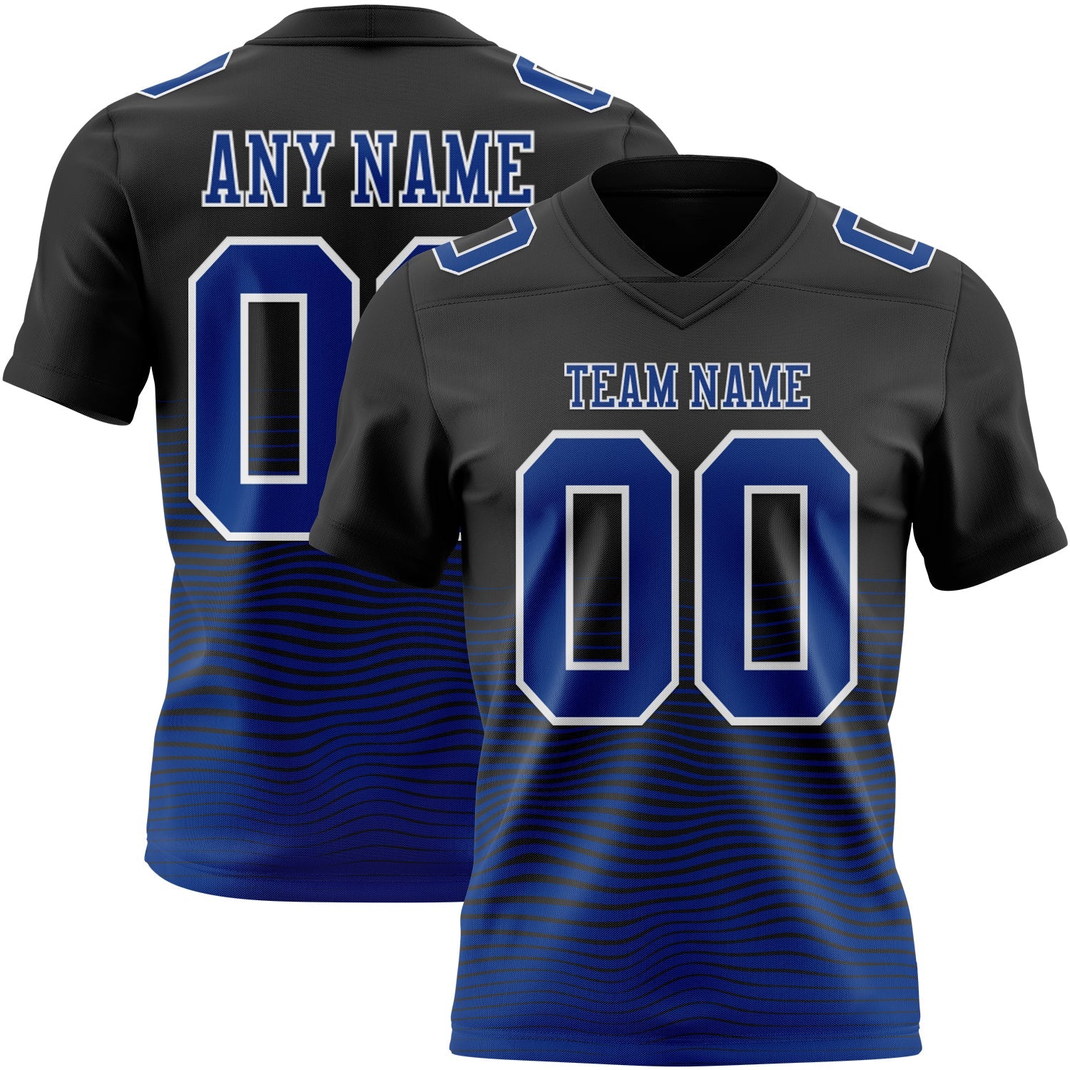 Custom Black Royal-White Authentic Fluid Wave Line Fade 7V7 Flag Football Jersey - Main View