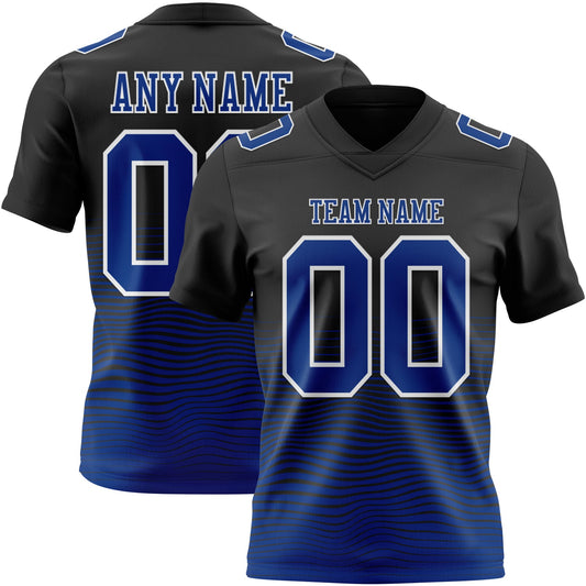 Custom Black Royal-White Authentic Fluid Wave Line Fade 7V7 Flag Football Jersey - Main View