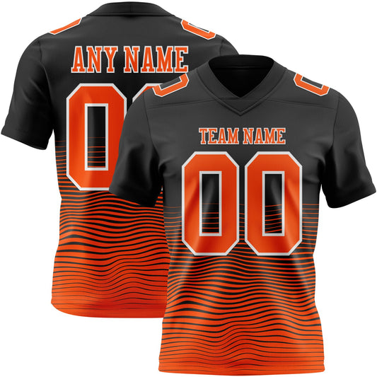 Custom Black Orange-White Authentic Fluid Wave Line Fade 7V7 Flag Football Jersey - Main View