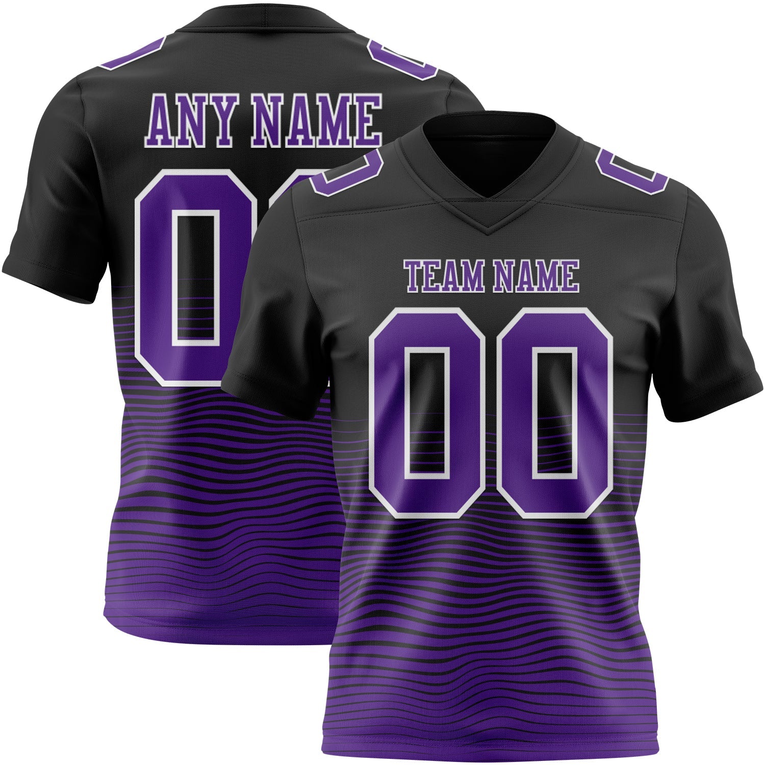 Custom Black Purple-White Authentic Fluid Wave Line Fade 7V7 Flag Football Jersey - Main View
