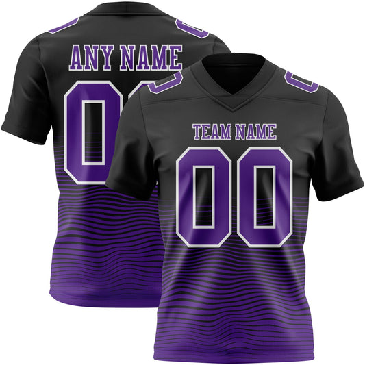 Custom Black Purple-White Authentic Fluid Wave Line Fade 7V7 Flag Football Jersey - Main View