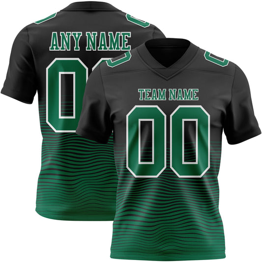 Custom Black Kelly Green-White Authentic Fluid Wave Line Fade 7V7 Flag Football Jersey - Main View