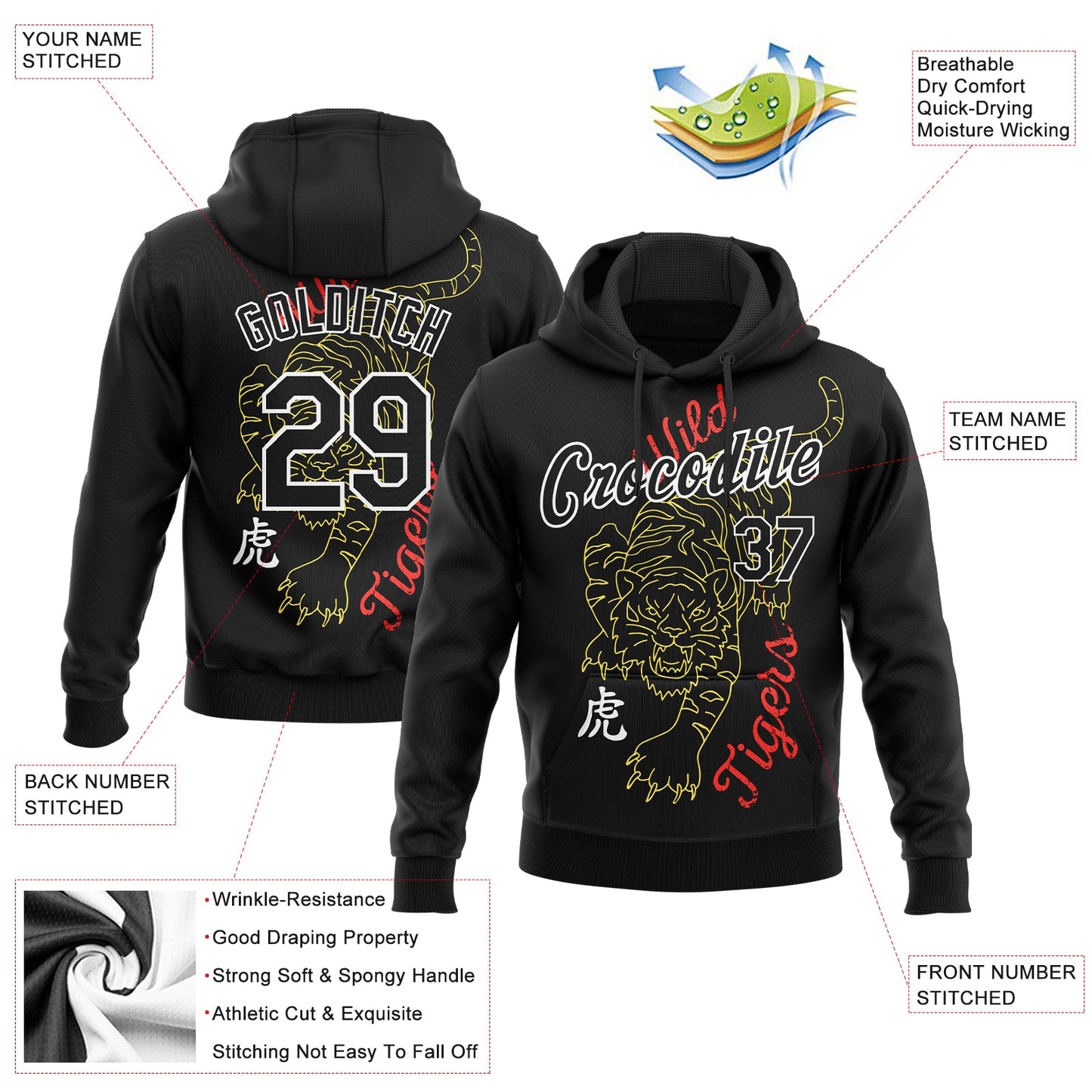 Custom Stitched Black White 3D Pattern Design Tiger Sports Pullover Sweatshirt Hoodie view 2
