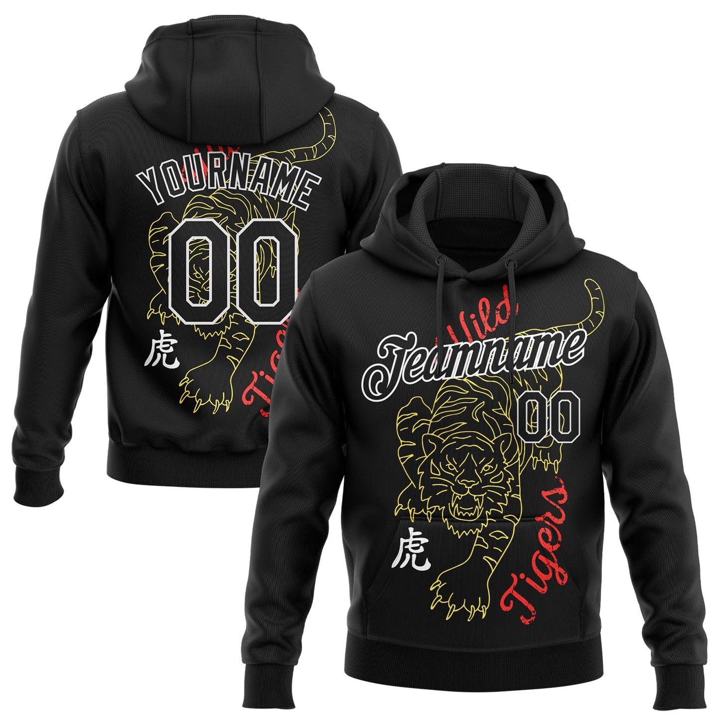 Custom Stitched Black White 3D Pattern Design Tiger Sports Pullover Sweatshirt Hoodie - Main View