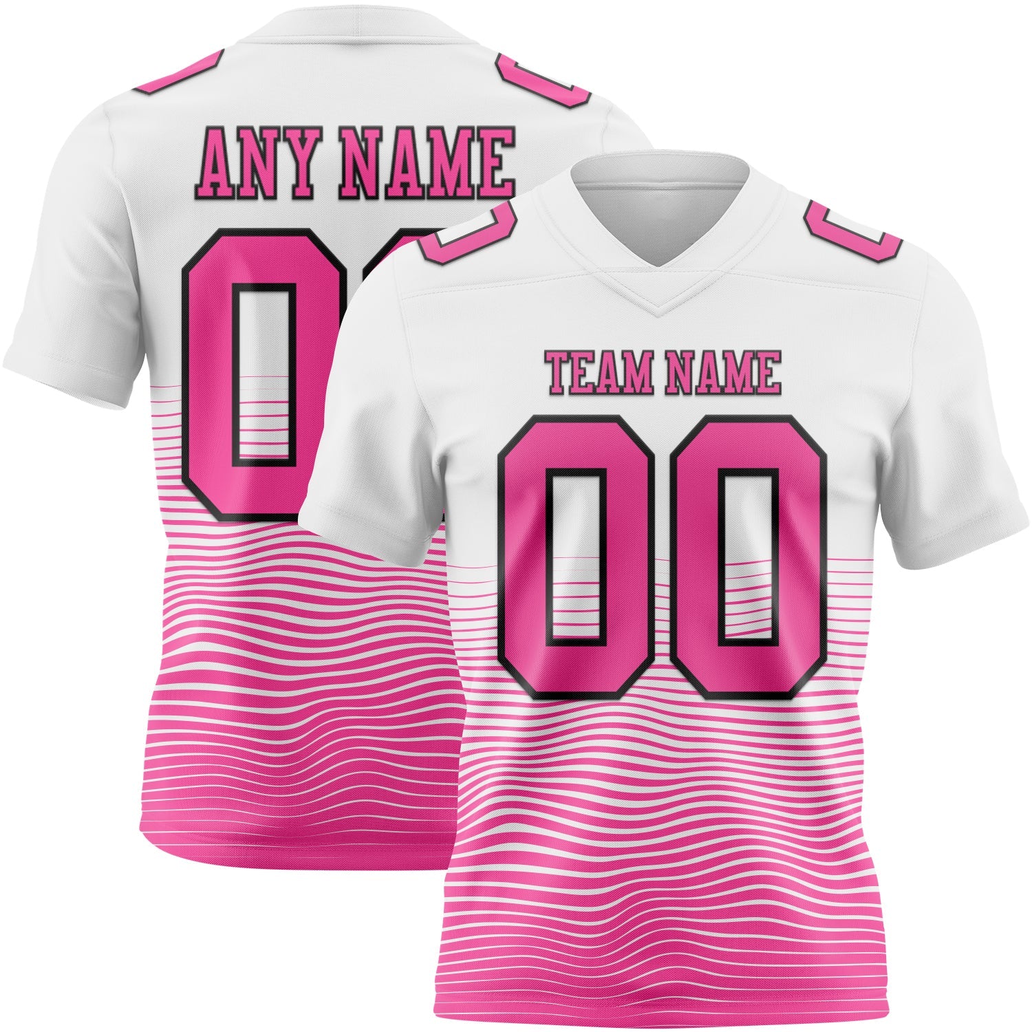 Custom White Pink-Black Authentic Fluid Wave Line Fade 7V7 Flag Football Jersey - Main View