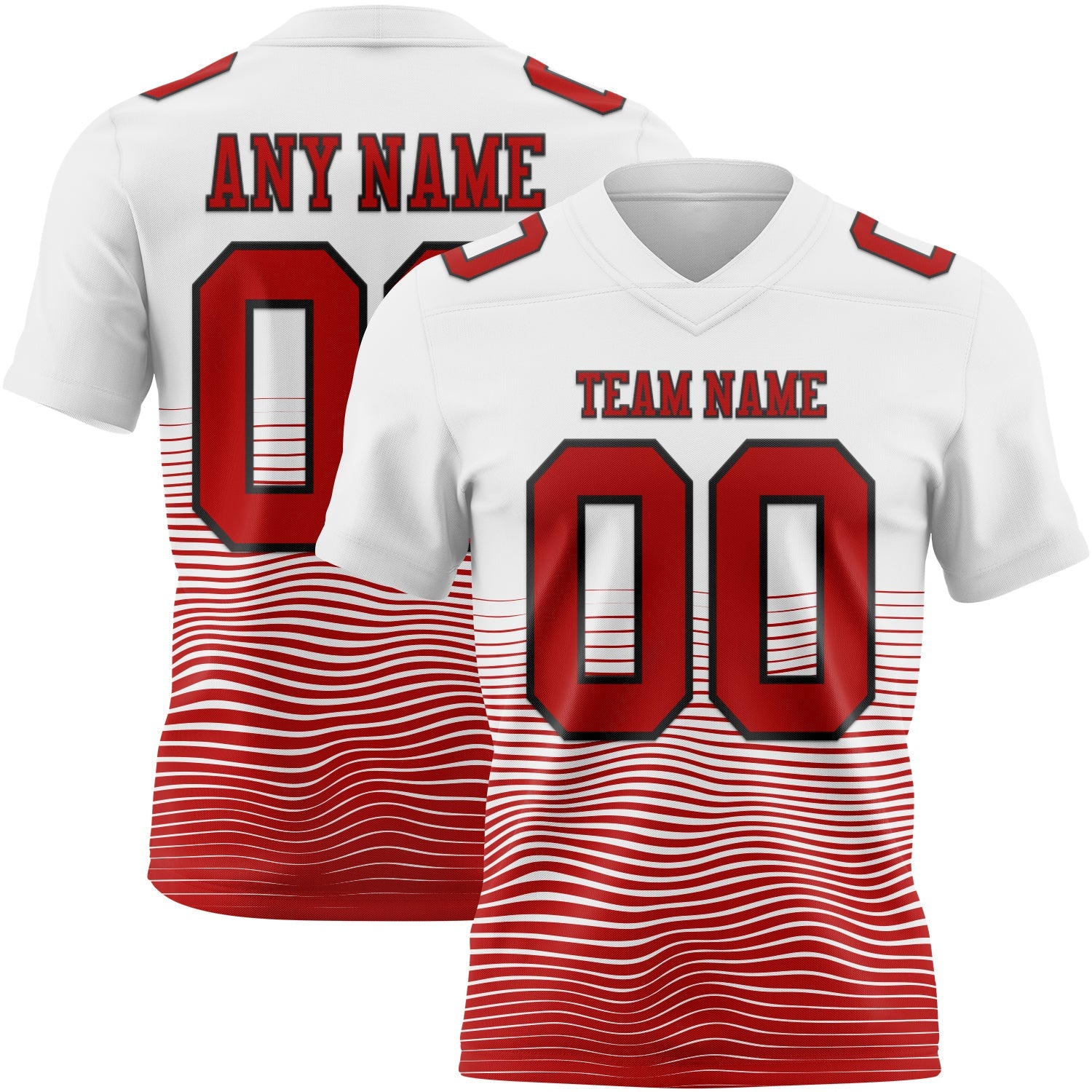 Custom White Red-Black Authentic Fluid Wave Line Fade 7V7 Flag Football Jersey - Main View
