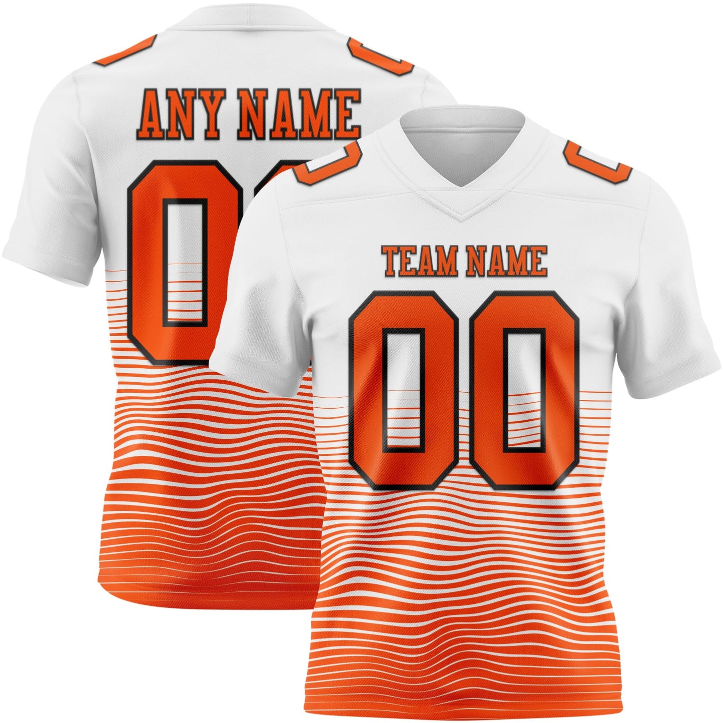 Custom White Orange-Black Authentic Fluid Wave Line Fade 7V7 Flag Football Jersey - Main View