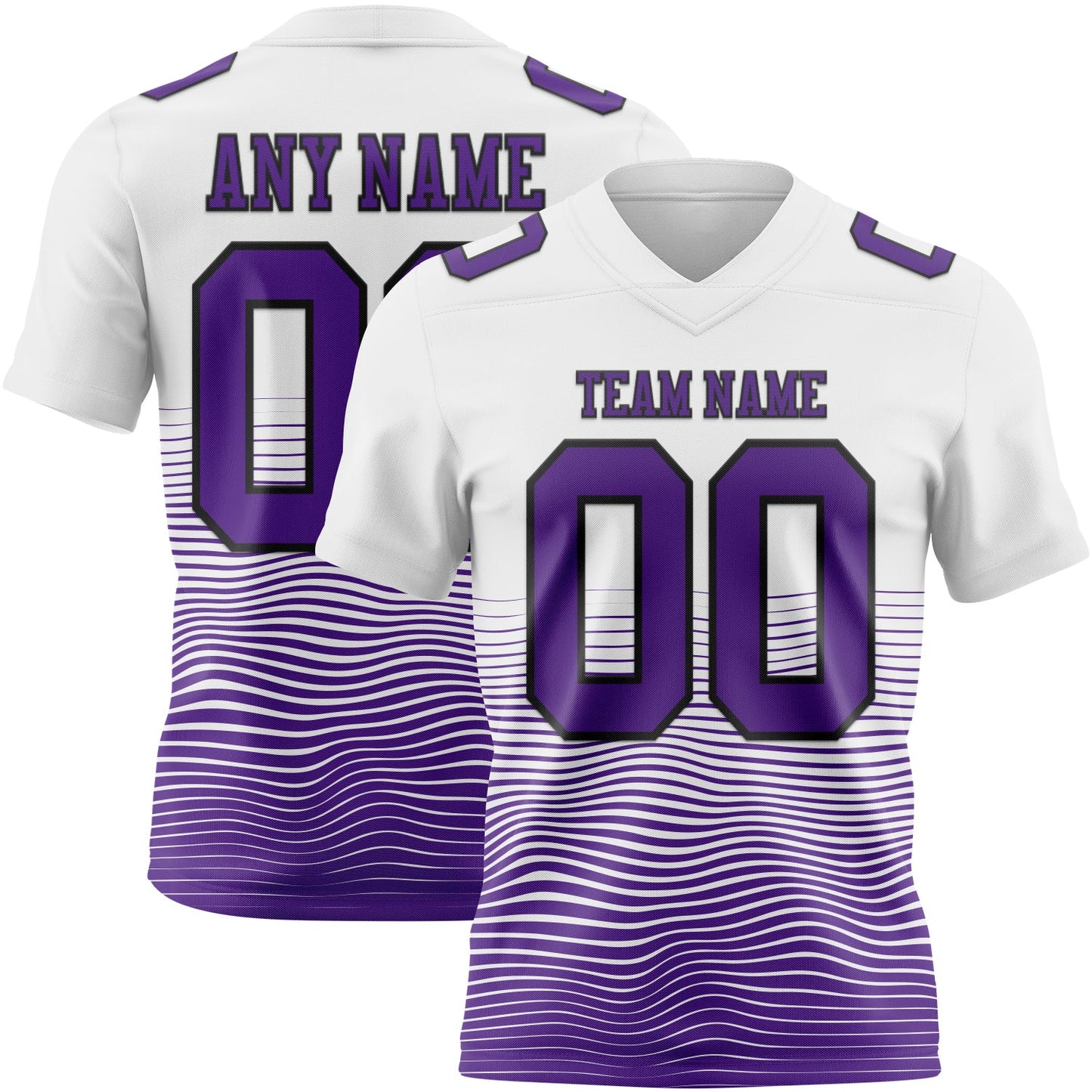Custom White Purple-Black Authentic Fluid Wave Line Fade 7V7 Flag Football Jersey - Main View