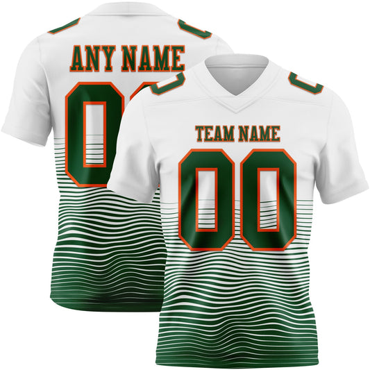 Custom White Green-Orange Authentic Fluid Wave Line Fade 7V7 Flag Football Jersey - Main View