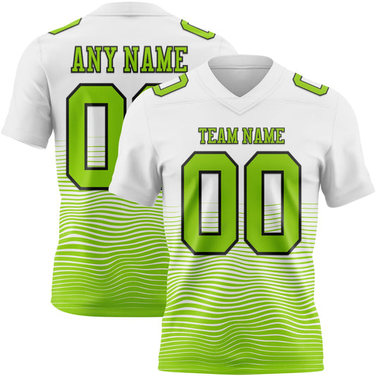 Custom White Neon Green-Black Authentic Fluid Wave Line Fade 7V7 Flag Football Jersey - Main View