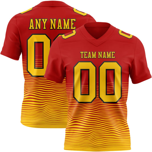 Custom Red Yellow-Black Authentic Fluid Wave Line Fade 7V7 Flag Football Jersey - Main View