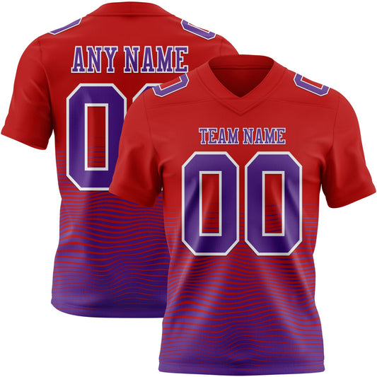 Custom Red Purple-White Authentic Fluid Wave Line Fade 7V7 Flag Football Jersey - Main View