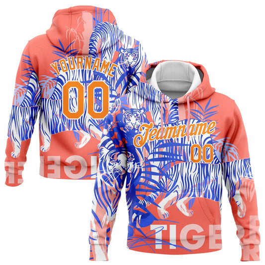 Custom Stitched Medium Pink Bay Orange-White 3D Pattern Design Tiger Sports Pullover Sweatshirt Hoodie - Main View