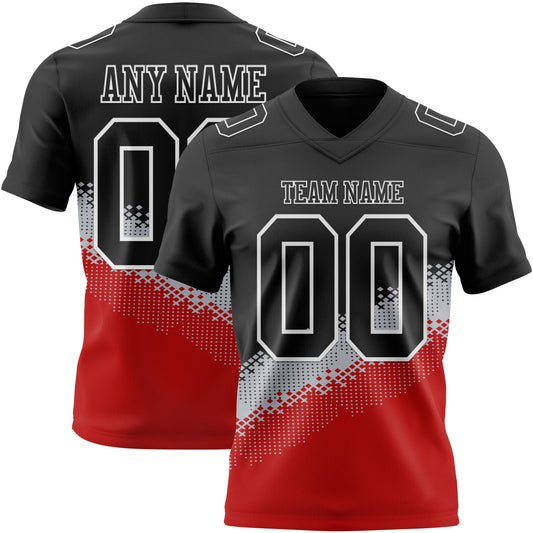 Custom Black Gray Red-White Authentic Geometric Gradient 7V7 Flag Football Jersey - Main View