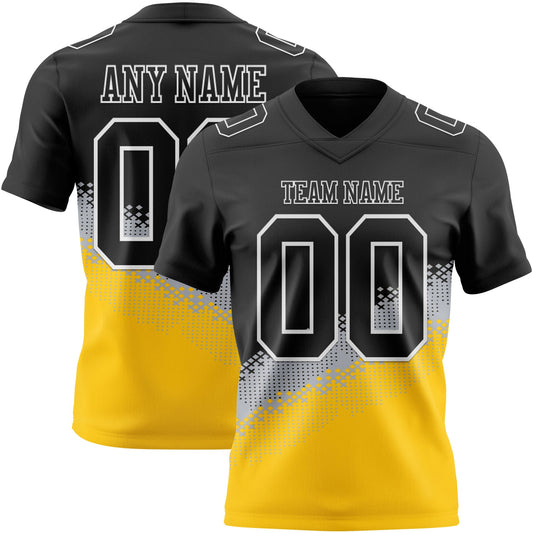 Custom Black Gray Yellow-White Authentic Geometric Gradient 7V7 Flag Football Jersey - Main View