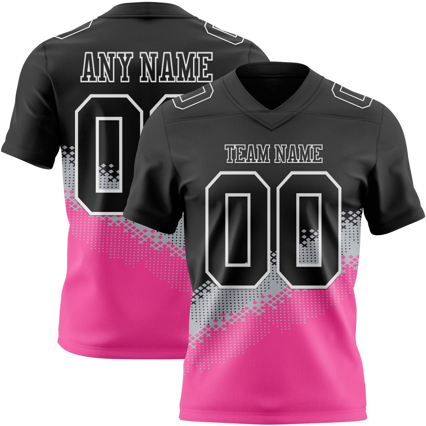 Custom Black Gray Pink-White Authentic Geometric Gradient 7V7 Flag Football Jersey - Main View