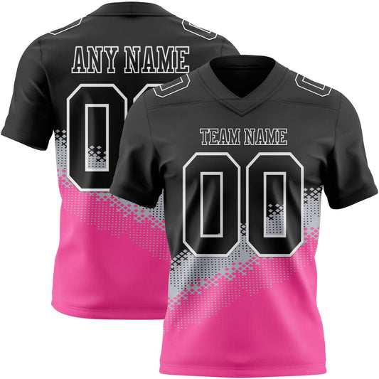 Custom Black Gray Pink-White Authentic Geometric Gradient 7V7 Flag Football Jersey - Main View
