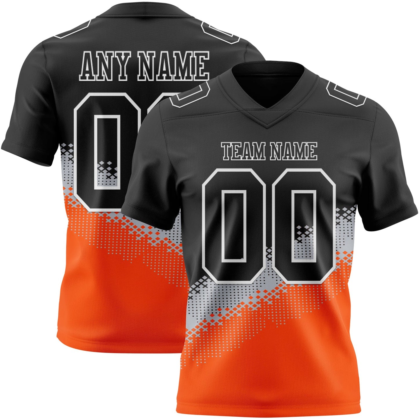 Custom Black Gray Orange-White Authentic Geometric Gradient 7V7 Flag Football Jersey - Main View