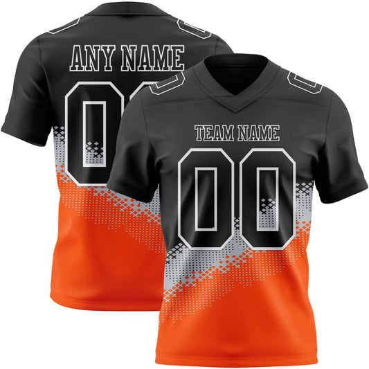 Custom Black Gray Orange-White Authentic Geometric Gradient 7V7 Flag Football Jersey - Main View
