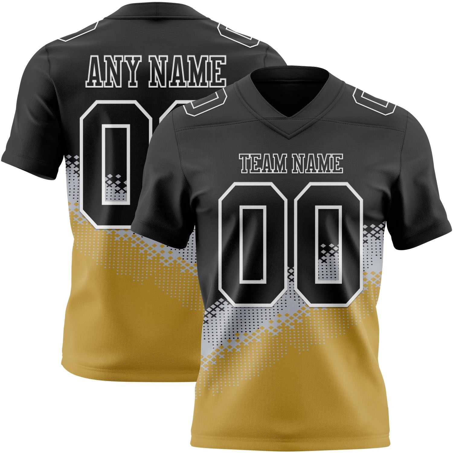 Custom Black Gray Old Gold-White Authentic Geometric Gradient 7V7 Flag Football Jersey - Main View