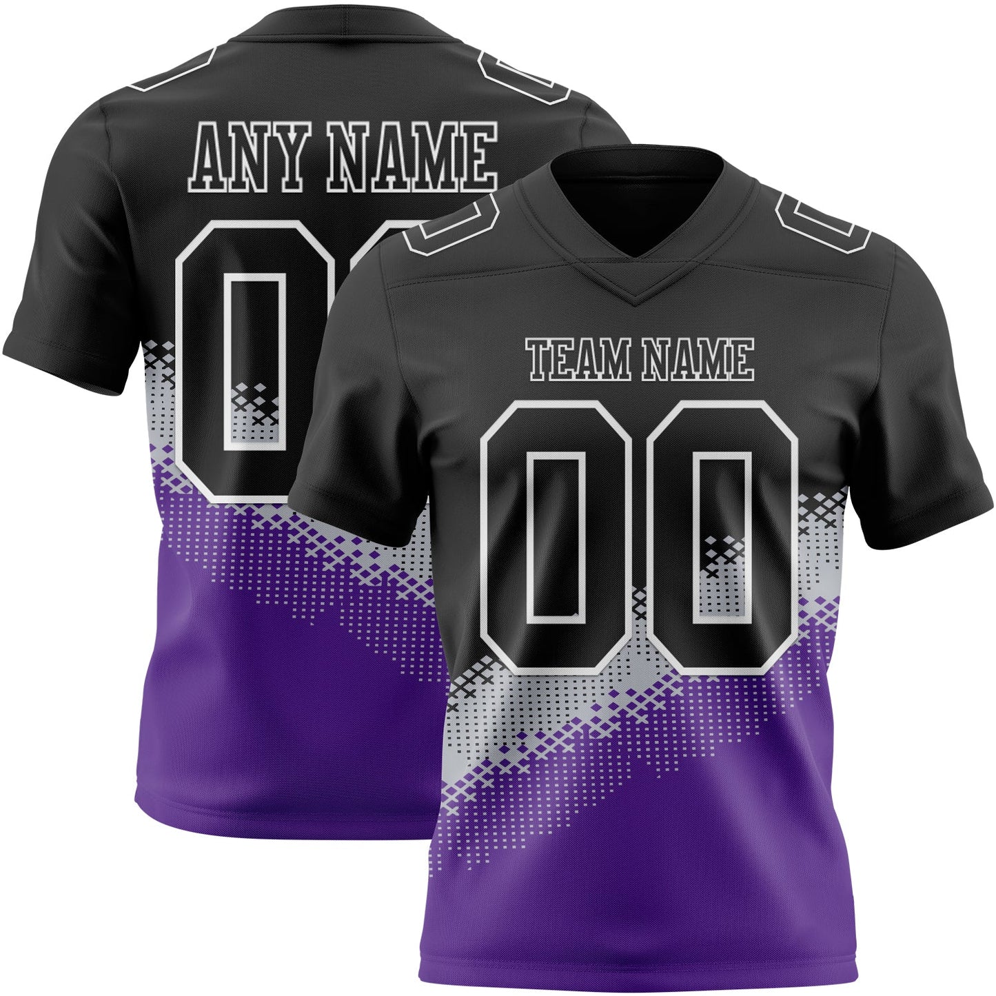 Custom Black Gray Purple-White Authentic Geometric Gradient 7V7 Flag Football Jersey - Main View