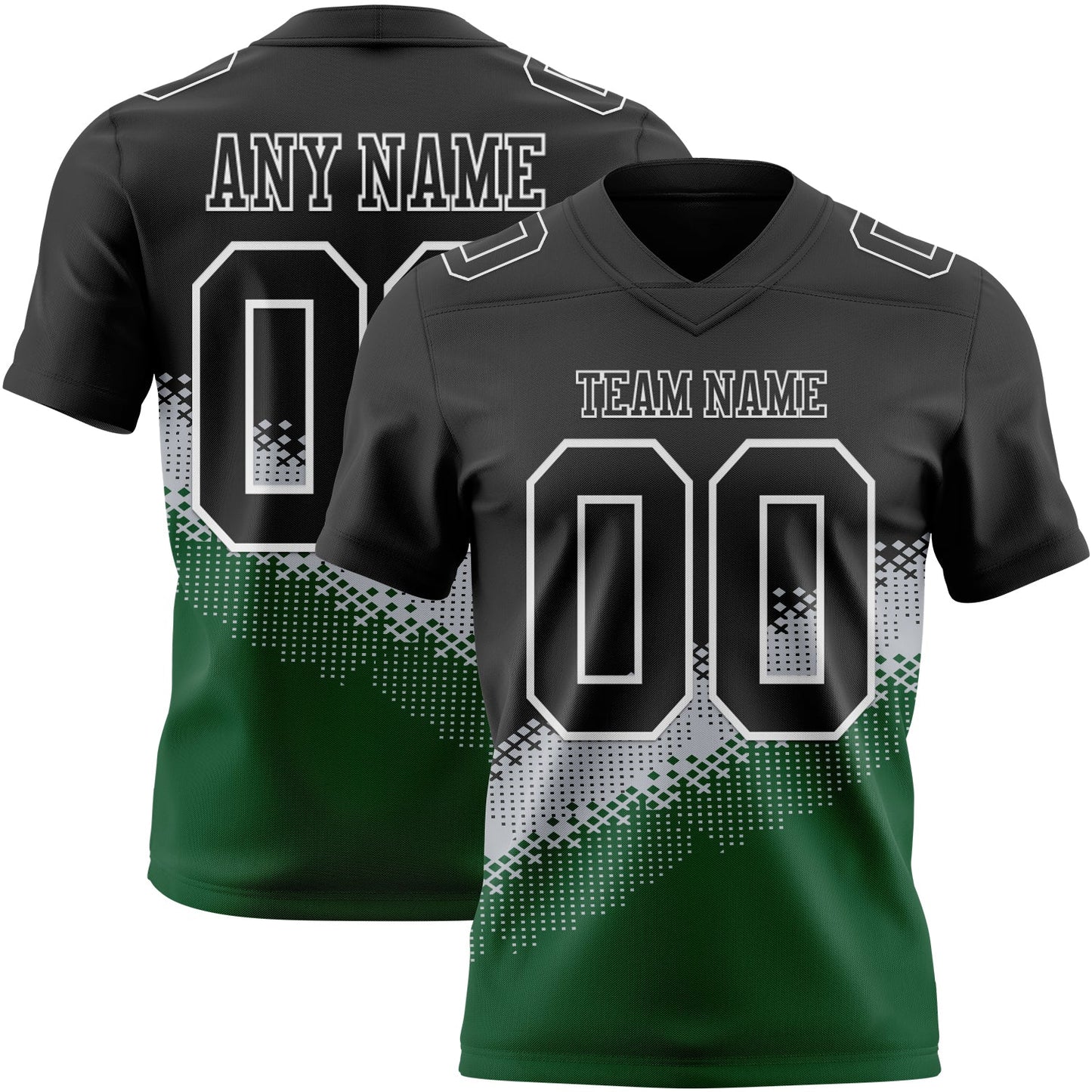 Custom Black Gray Green-White Authentic Geometric Gradient 7V7 Flag Football Jersey - Main View