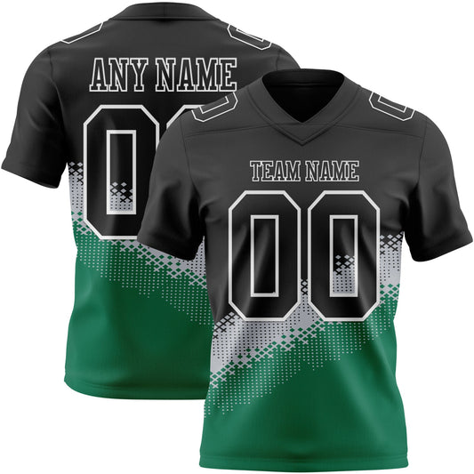 Custom Black Gray Kelly Green-White Authentic Geometric Gradient 7V7 Flag Football Jersey - Main View
