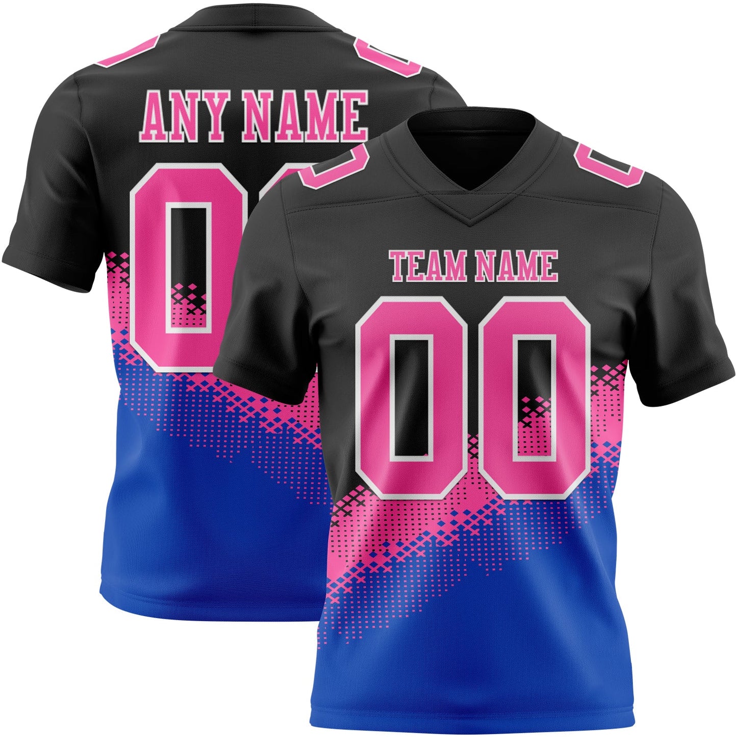 Custom Black Pink Thunder Blue-White Authentic Geometric Gradient 7V7 Flag Football Jersey - Main View