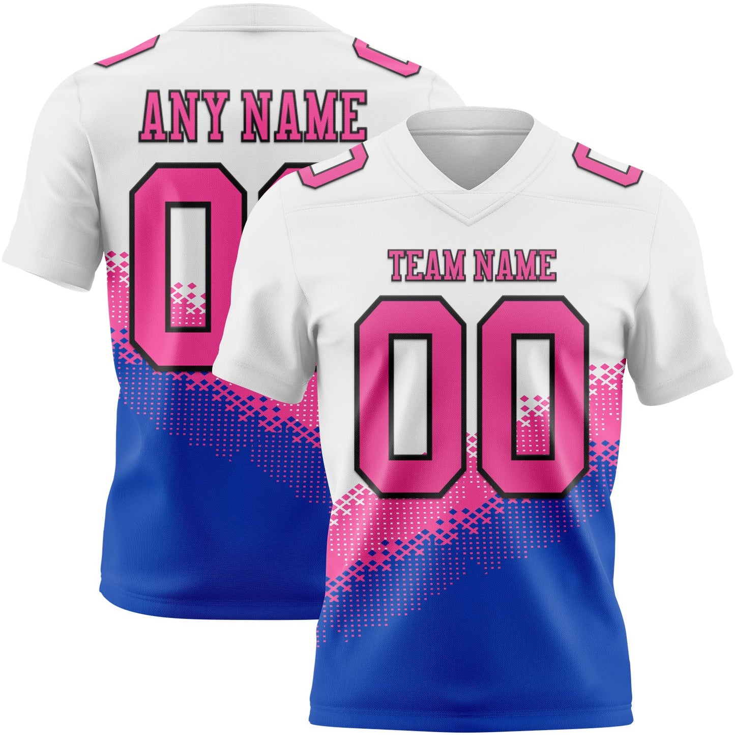 Custom White Pink Thunder Blue-Black Authentic Geometric Gradient 7V7 Flag Football Jersey - Main View