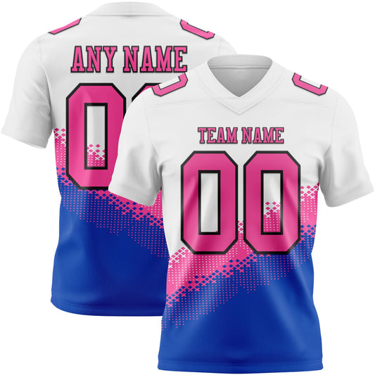 Custom White Pink Thunder Blue-Black Authentic Geometric Gradient 7V7 Flag Football Jersey - Main View