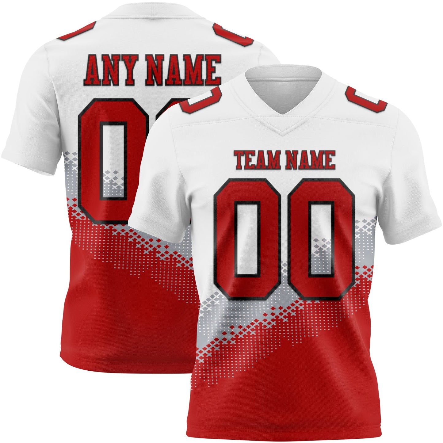 Custom White Red Gray-Black Authentic Geometric Gradient 7V7 Flag Football Jersey - Main View