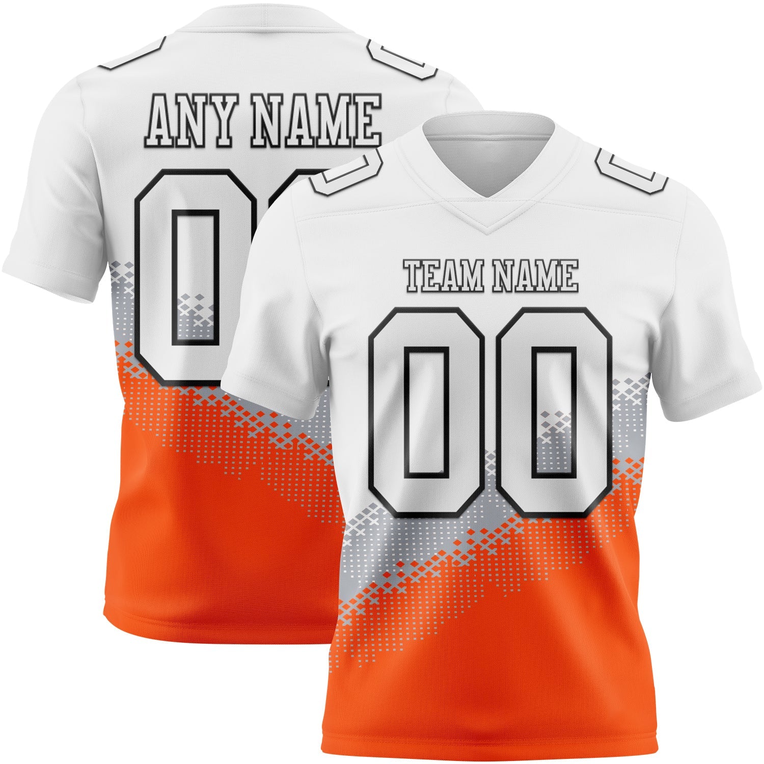 Custom White Gray Orange-Black Authentic Geometric Gradient 7V7 Flag Football Jersey - Main View