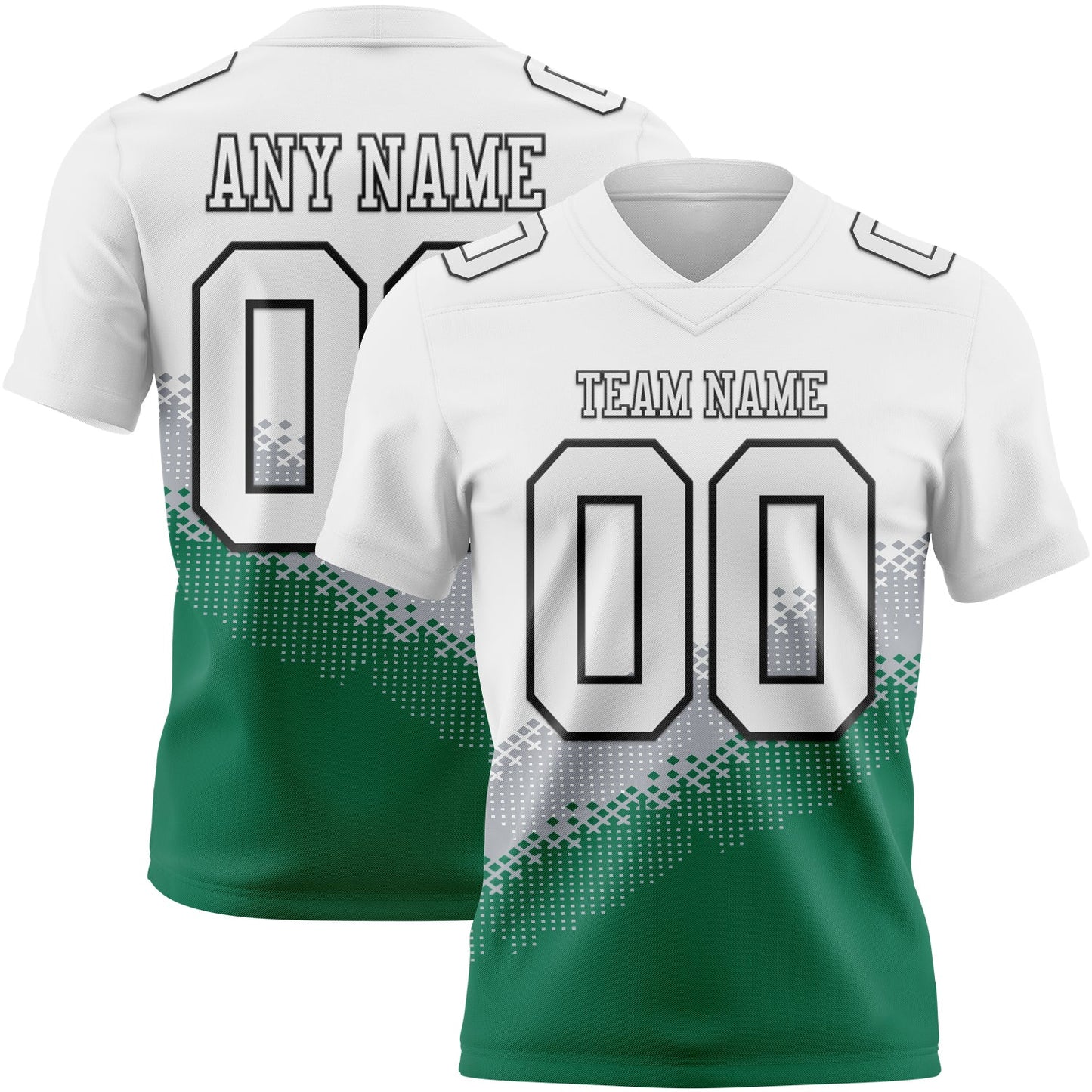 Custom White Gray Kelly Green-Black Authentic Geometric Gradient 7V7 Flag Football Jersey - Main View