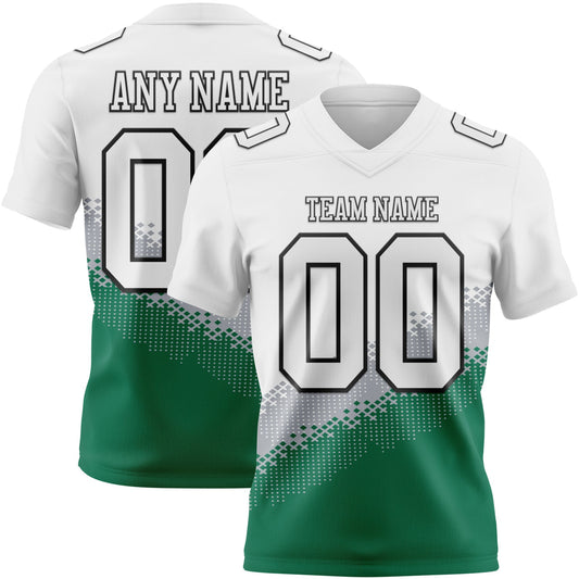 Custom White Gray Kelly Green-Black Authentic Geometric Gradient 7V7 Flag Football Jersey - Main View