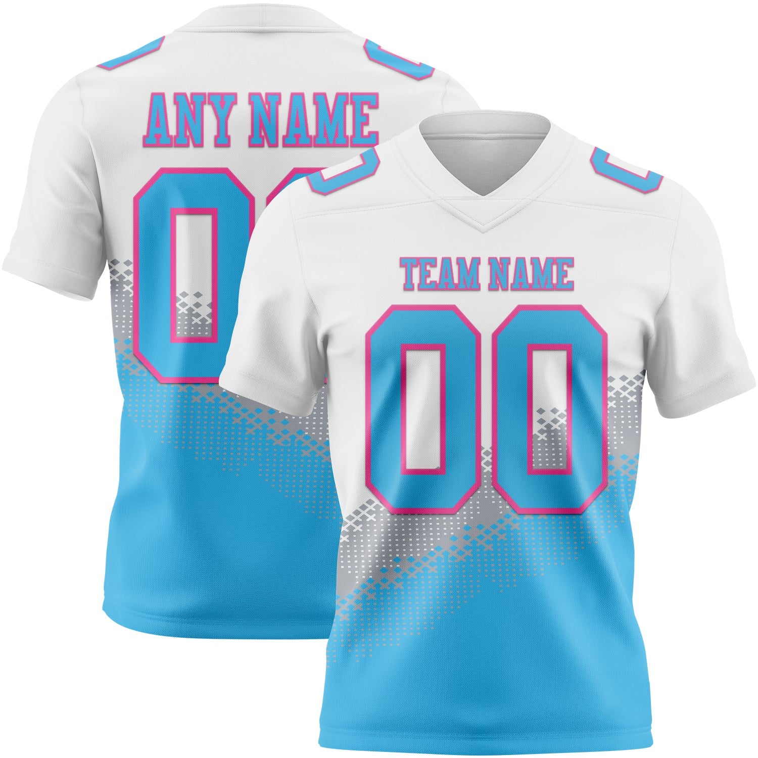 Custom White Sky Blue Gray-Pink Authentic Geometric Gradient 7V7 Flag Football Jersey - Main View