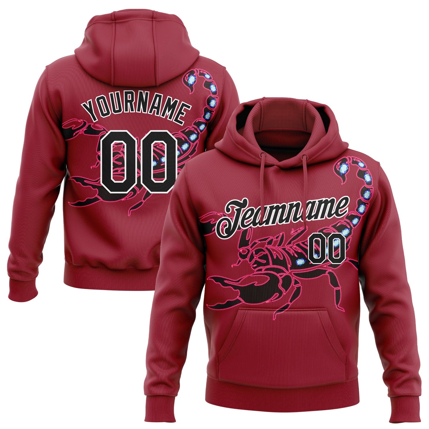 Custom Stitched Cardinal Black-White 3D Pattern Design Scorpio Sports Pullover Sweatshirt Hoodie - Main View