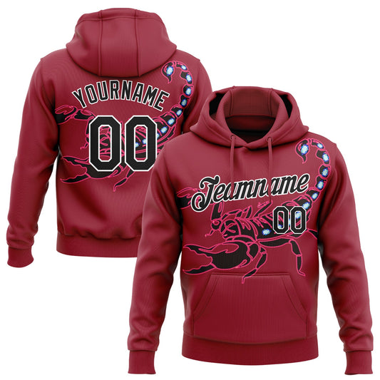 Custom Stitched Cardinal Black-White 3D Pattern Design Scorpio Sports Pullover Sweatshirt Hoodie - Main View