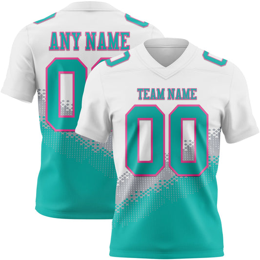 Custom White Aqua Gray-Pink Authentic Geometric Gradient 7V7 Flag Football Jersey - Main View