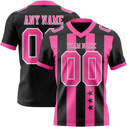 Custom Black Pink-White Authentic Stars And Stripes 7V7 Flag Football Jersey - Main View