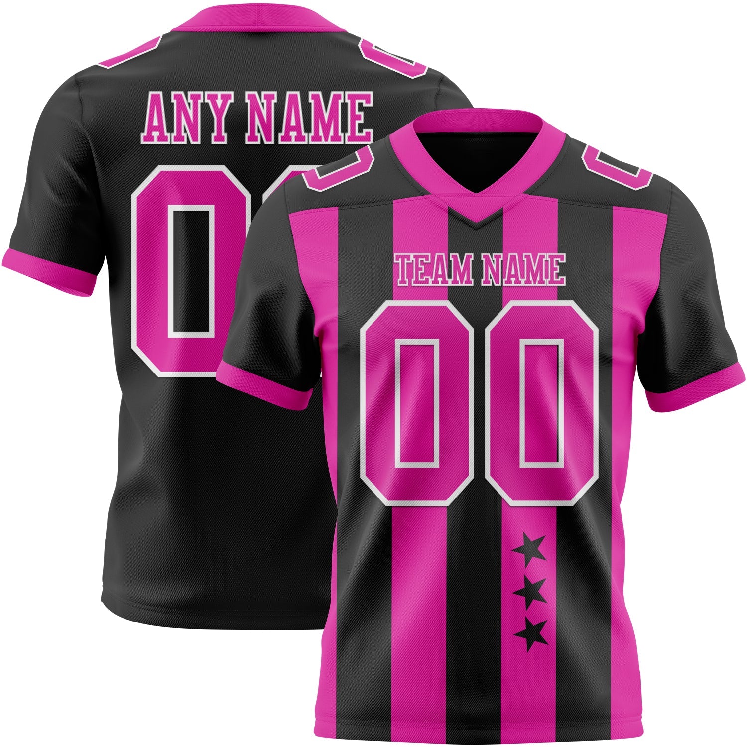 Custom Black Deep Pink-White Authentic Stars And Stripes 7V7 Flag Football Jersey - Main View