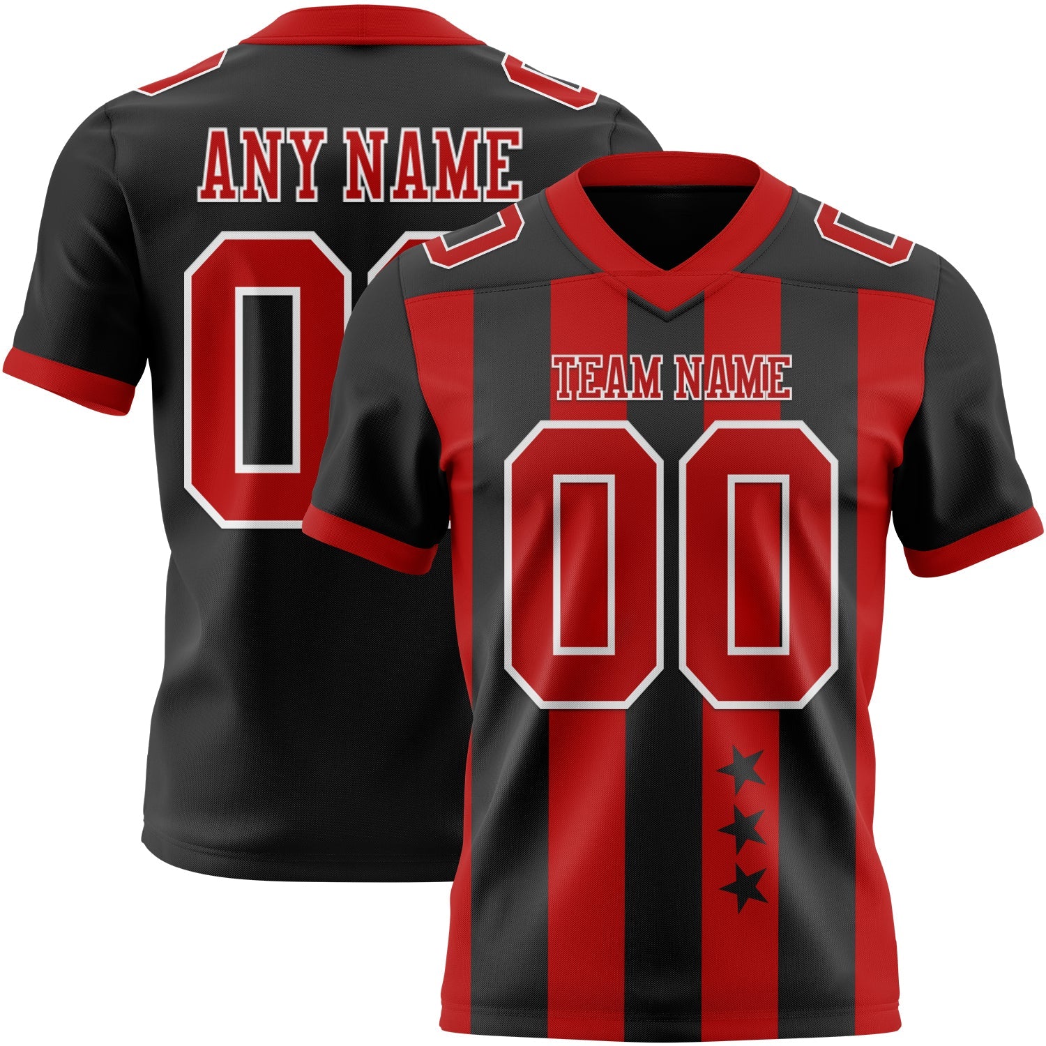 Custom Black Red-White Authentic Stars And Stripes 7V7 Flag Football Jersey - Main View