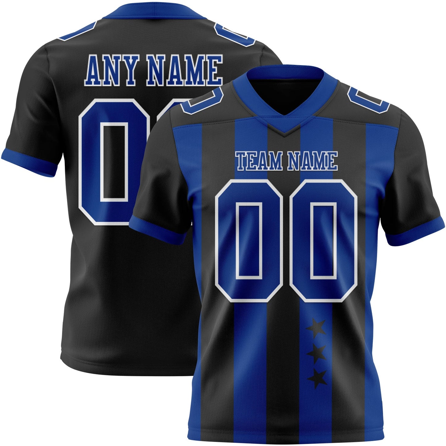 Custom Black Royal-White Authentic Stars And Stripes 7V7 Flag Football Jersey - Main View