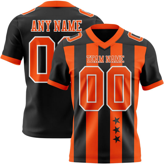 Custom Black Orange-White Authentic Stars And Stripes 7V7 Flag Football Jersey - Main View