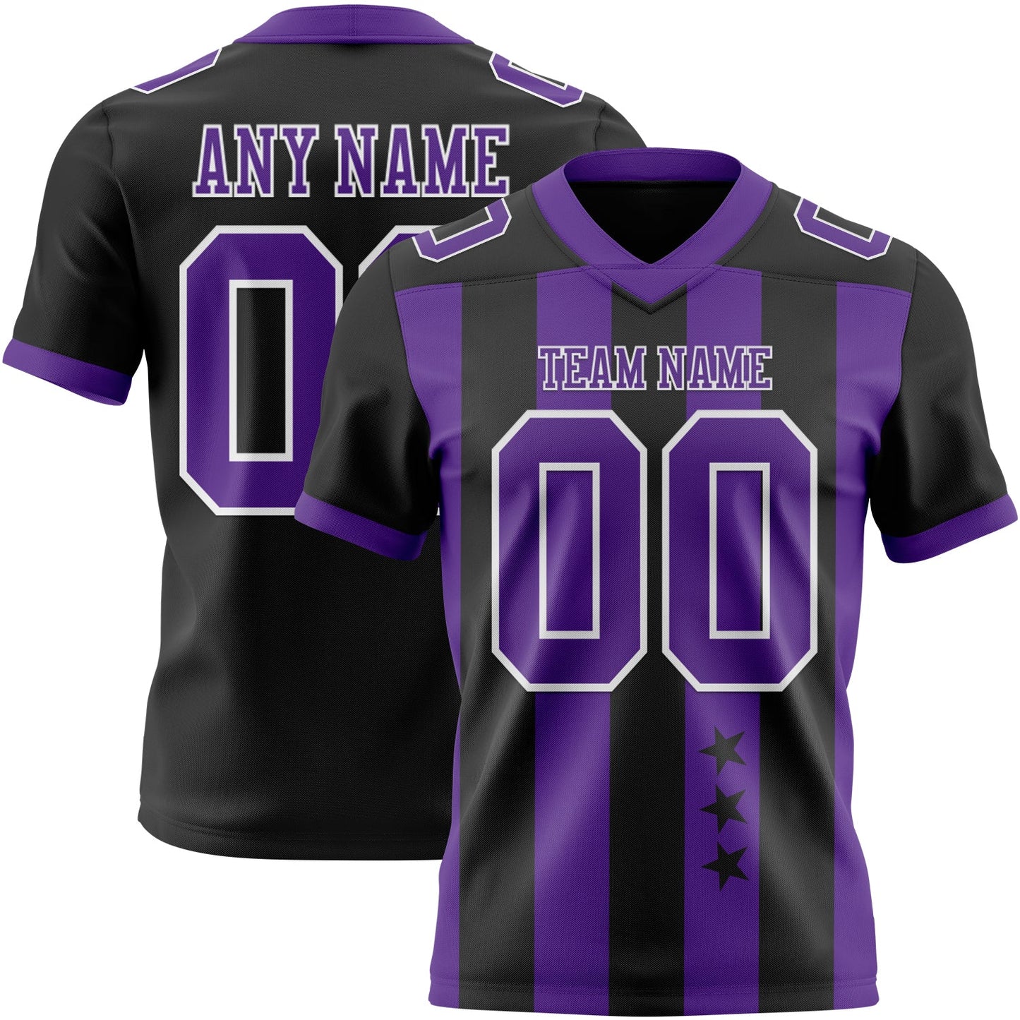 Custom Black Purple-White Authentic Stars And Stripes 7V7 Flag Football Jersey - Main View