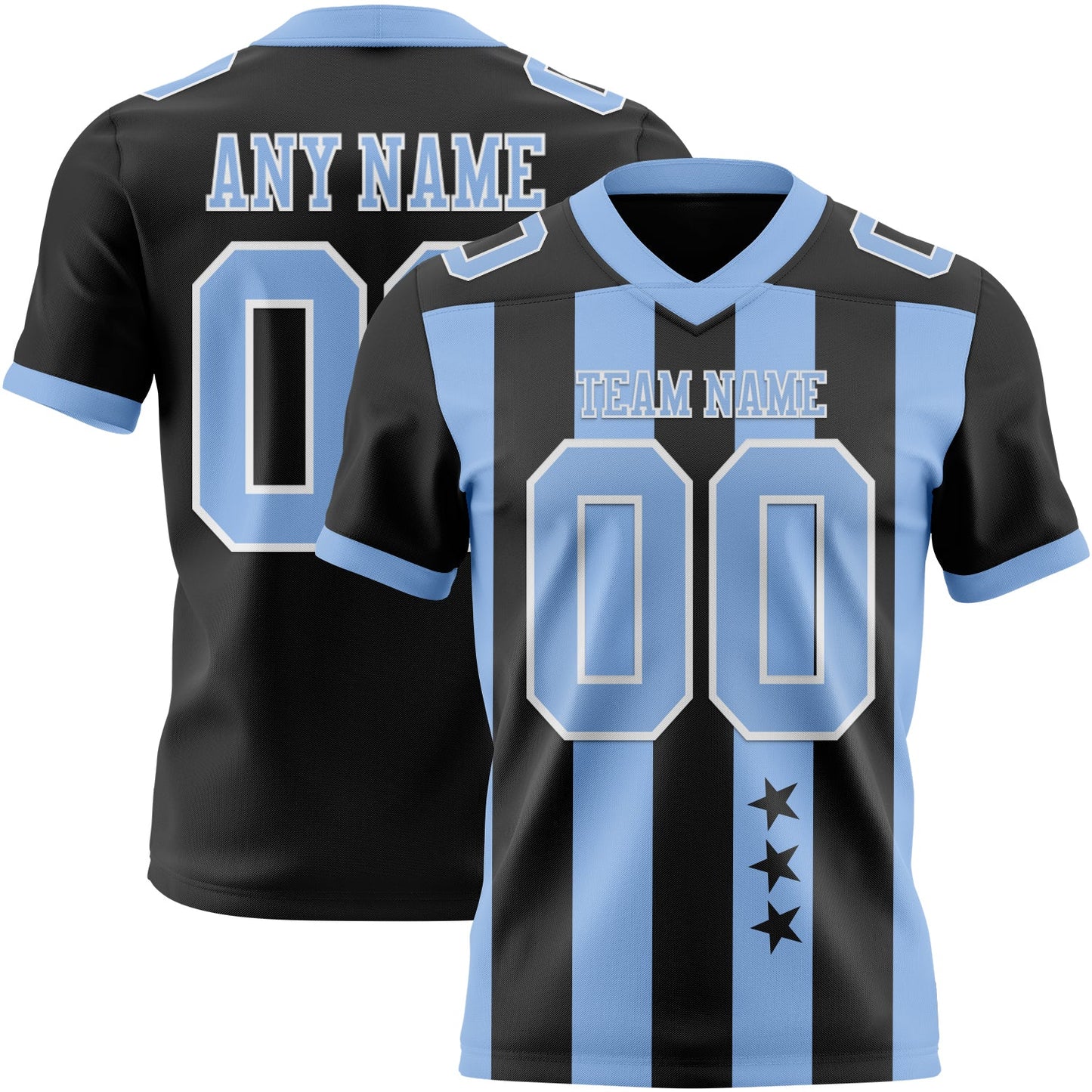 Custom Black Light Blue-White Authentic Stars And Stripes 7V7 Flag Football Jersey - Main View